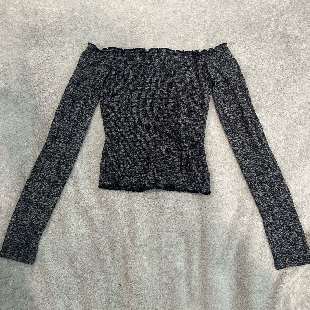 New Hollister off the shoulder Black and Gray Knit Top